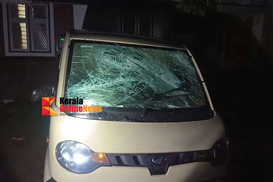 Vehicles parked in front of a Youth Congress leader house in Taliparamba were smashed
