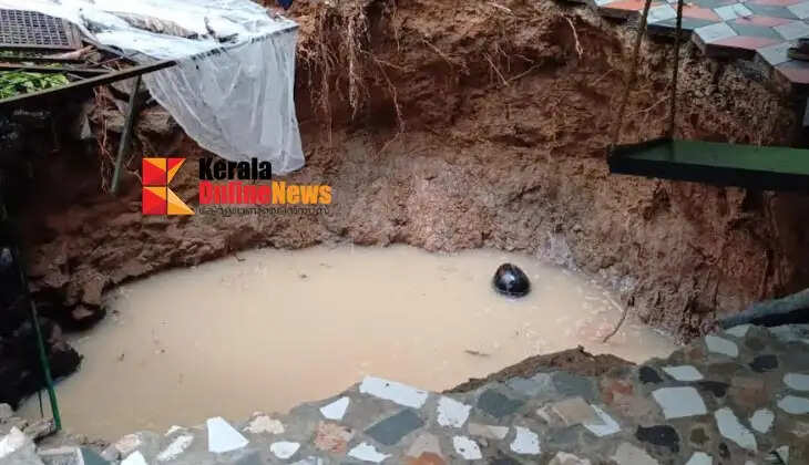 A well in a backyard collapsed due to heavy rain in Thrissur.