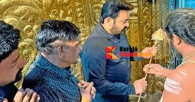 Mohanlal visits Shencotta Tirumala temple: offers copper-wrapped veela