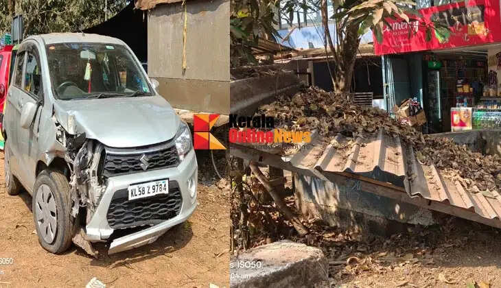 Out of control car smashes into roadside bus shelter in Kannur