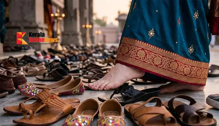 Why are footwear left outside the temple?