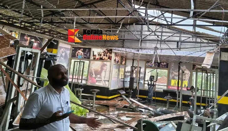 The gymnasium in Chittariparam Koothuparamba was destroyed by a cyclone that accompanied the summer rains