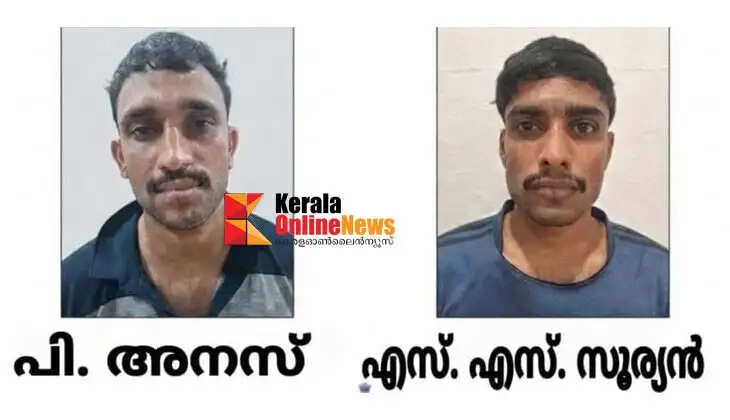 Two young men arrested for snatching a female pedestrian's necklace in Taliparamba.
