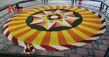 Devotees arranged athappookkalam at the Kadampuzha Bhagavathi Temple