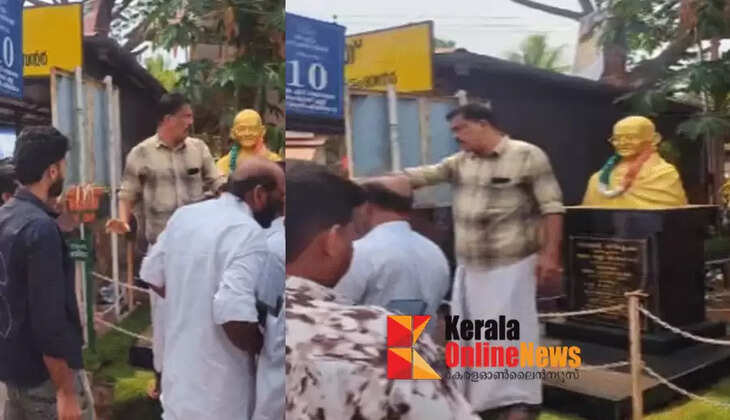 Congress workers stopped Koyyam Janardhanan from garlanding the Gandhi statue in Malapattam to start his campaign.