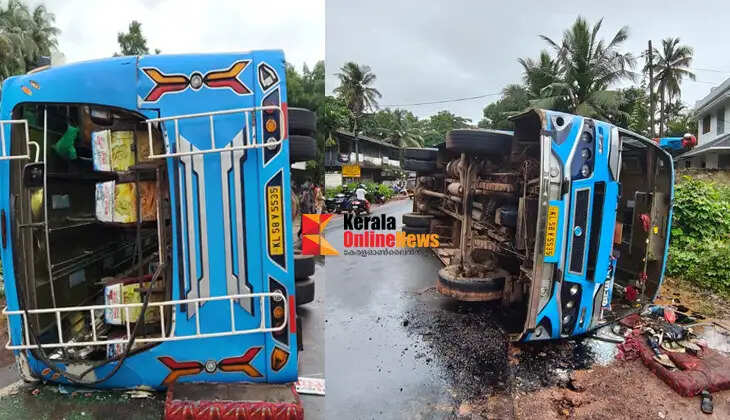 Accident in Keecherikkunnu, Kannur: Private bus loses control and overturns; many injured.