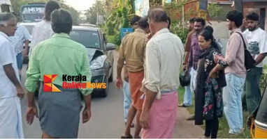 Autorickshaw parked on the roadside in Cheruthazham was hit by a car and destroyed.