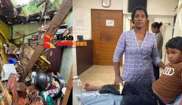 House roof collapses during heavy rain in Pazhayangadi; 7-year-old boy sleeping in the bedroom has a miraculous escape.