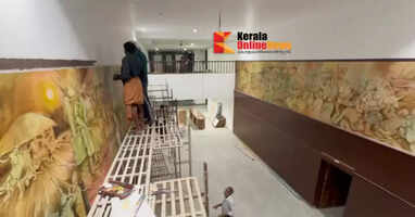 The history of the Communist Party's struggle is being prepared on the walls of the Kannur CPI(M) Azhikkodan building, thanks to the work of Unni Kanai.