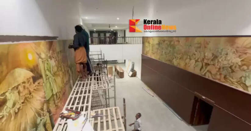 The history of the Communist Party's struggle is being prepared on the walls of the Kannur CPI(M) Azhikkodan building, thanks to the work of Unni Kanai.