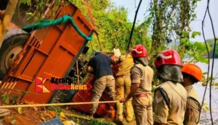 Out of control tipper lorry falls into river; driver rescued by fire force