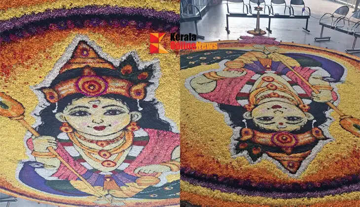 The floral carpet (Pookkalam) arranged for Guruvayurappan on the day of Visakham.