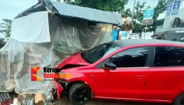 Car loses control in Payambalam, destroys shed and wall