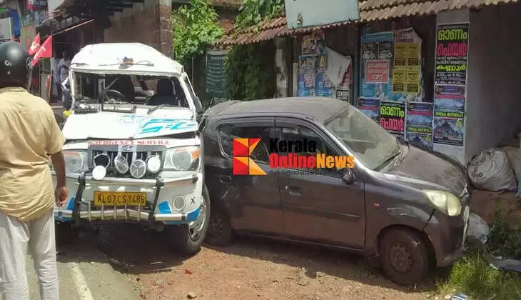 Ambulance loses control and crashes into car in Peralassery