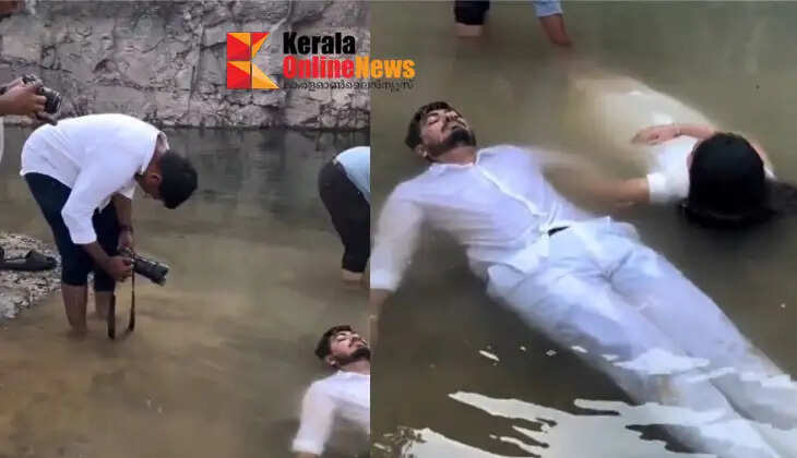 Bride and groom floating in water like corpses, different experiment in pre-wedding photoshoot; Rukshavimarshan