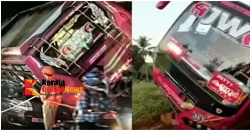 Private bus loses control and overturns in Edayannur; around ten people injured