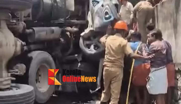 Tipper lorry loses control and hits car and bike in Venjaramood, Two students die tragically