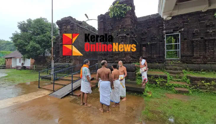 Renovation work begins on the rare carved eastern tower of the Rajarajeshwara Temple in Taliparamba