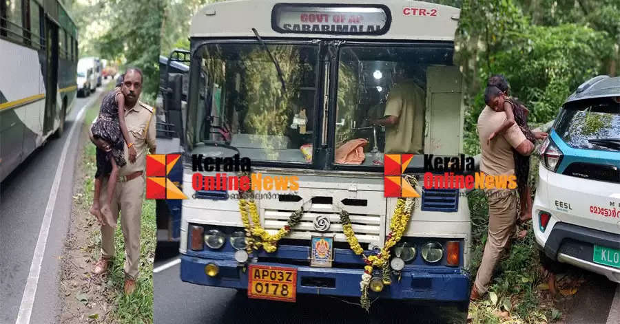 A nine year old girl was forgotten in the bus by a group of pilgrims who arrived at Sabarimala Pampa