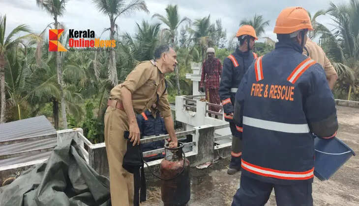 A gas cylinder caught fire during waterproofing work in Payyannur; A major disaster was avoided