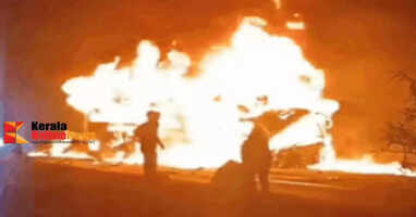 Bus catches fire after colliding with lorry in Karnataka 10 people die of burns