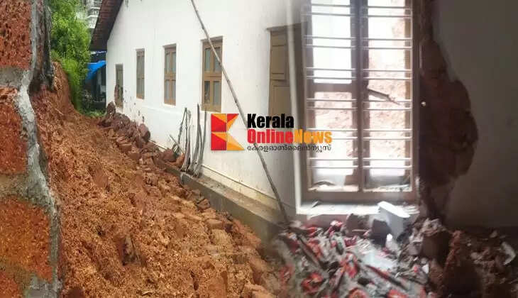 A house in Kappad suffered severe damage after a perimeter wall collapsed due to heavy rain.