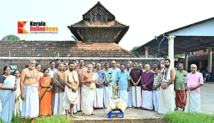 New covered walkway at Kanjirangad Vaidyanatha Temple; T.P. Vinod Kumar, President of TTK Devaswom, inaugurates the construction work.34