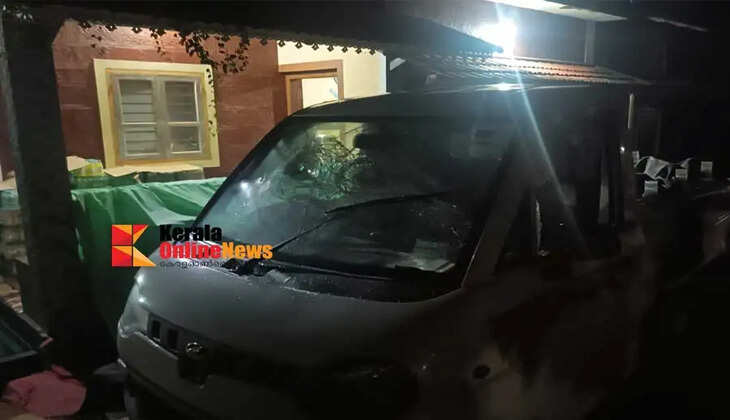 Vehicles parked in front of a Youth Congress leader house in Taliparamba were smashed