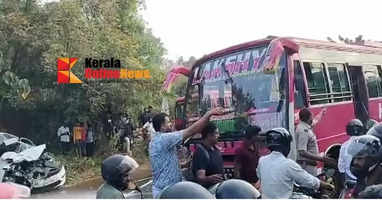 Three people were injured in a collision between a car and a bus in Uli, Kannur