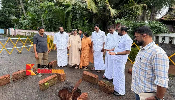 MLA T.O. Mohanan visited the dilapidated culvert in Burnassery.