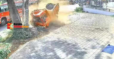 Chengal lorry crashes into tree in Kannur city driver dies police get CCTV footage