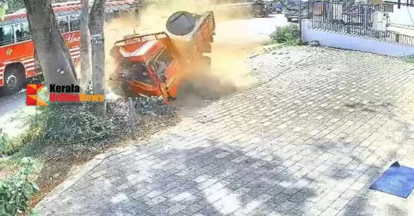 Chengal lorry crashes into tree in Kannur city driver dies police get CCTV footage