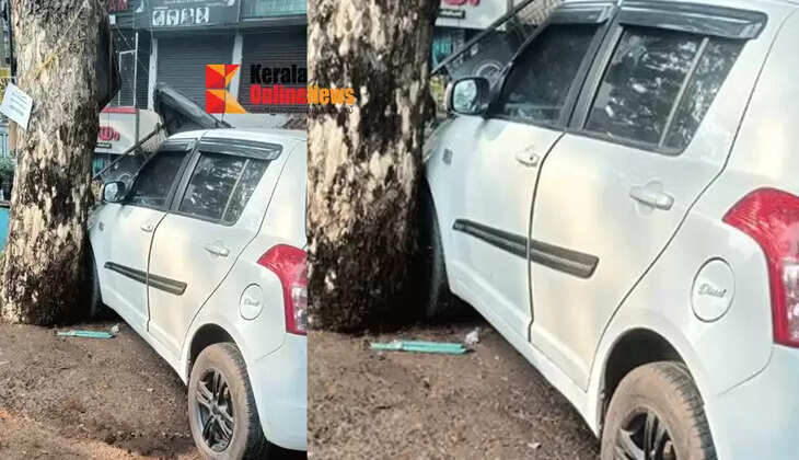 In Peringathur town, a car that ran out of control rammed a pedestal, seriously injuring one person