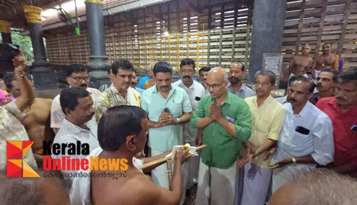 Renovation work begins on the rare carved eastern tower of the Rajarajeshwara Temple in Taliparamba