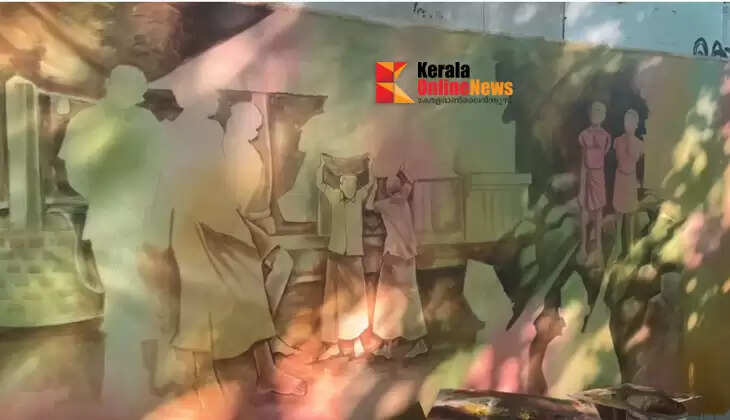 The history of the Communist Party's struggle is being prepared on the walls of the Kannur CPI(M) Azhikkodan building, thanks to the work of Unni Kanai.
