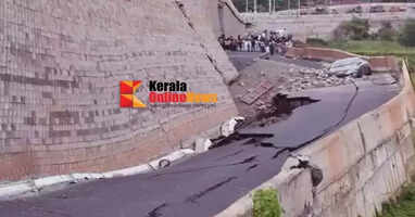 The protective wall of the Malappuram-Kuriad National Highway has collapsed again