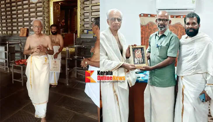 Travancore Devaswom Board President K. Jayakumar visits the Taliparamba Rajarajeshwara Temple to seek spiritual blessings.