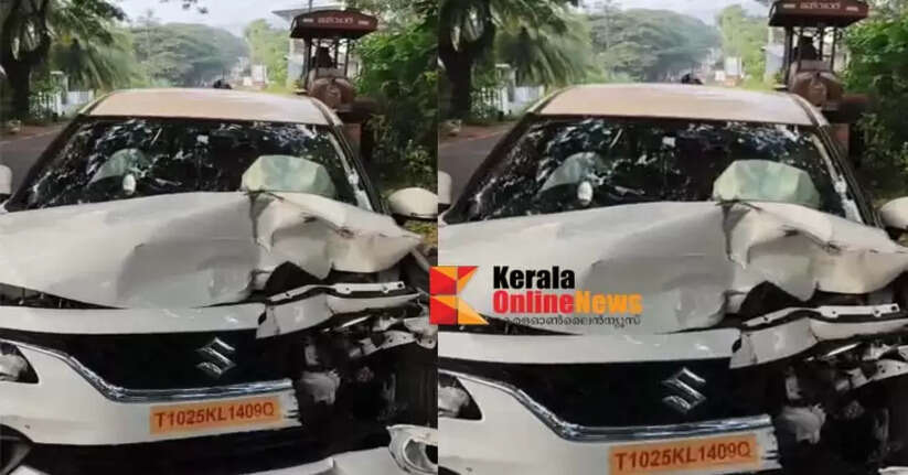 New car crashes into road roller in Ramanthali