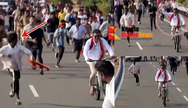 Fan throws flower ball; Vijay gets off his bicycle and runs away