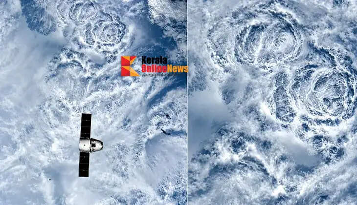 Spacecraft above lightning flashes; Don Pettit shares a rare sight.