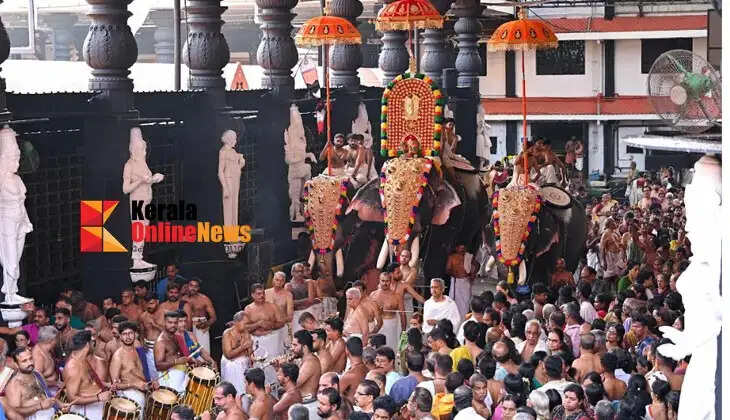 Lord Krishna in golden robe as part of Guruvayur temple festival