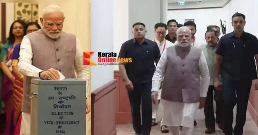 Prime Minister Narendra Modi casts his vote in the Vice Presidential election