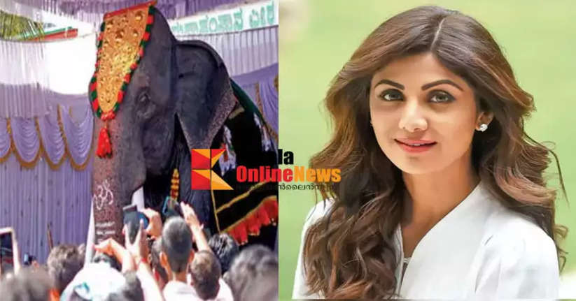 Actress Shilpa Shetty dedicates the robot elephant to the temple