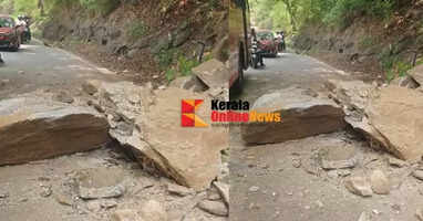 A large rock fell onto the road at Wayanad Pass