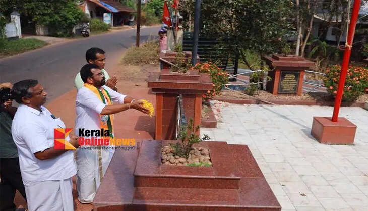 Dharmadam constituency NDA candidate K Ranjith pays floral tribute at AKG memorial