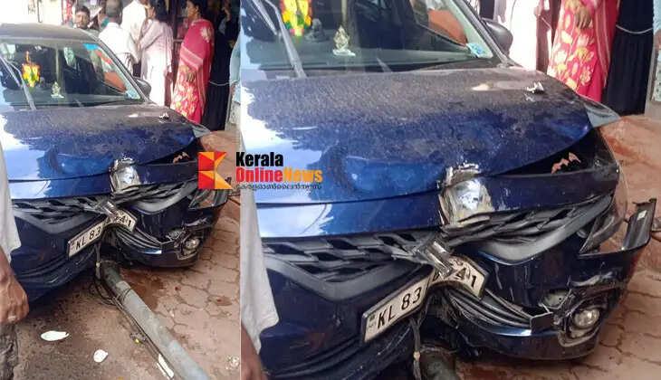 A car lost control and destroyed a telephone pole in Kadachira town; locals are relieved that a major accident has been averted, the accident occurred when pilgrims returned from visiting Kottiyoor