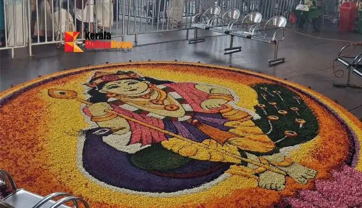 The floral carpet (Pookkalam) arranged for Guruvayurappan on the day of Visakham.