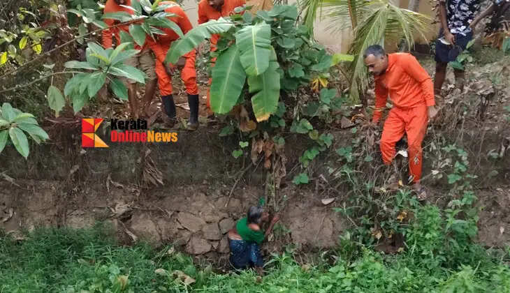 Elderly woman falls into deep, bottomless pool in a stream at Thiruvalla; Fire Force comes to the rescue.