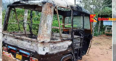 Anti-social elements set fire to a young man's autorickshaw for the third time in Idukki