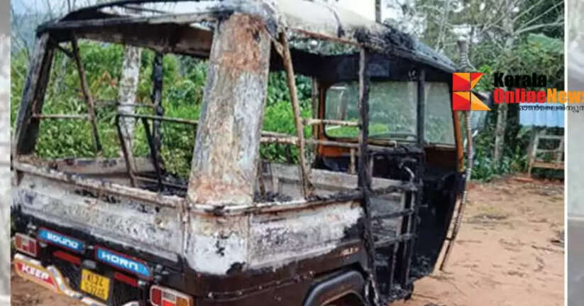 Anti-social elements set fire to a young man's autorickshaw for the third time in Idukki